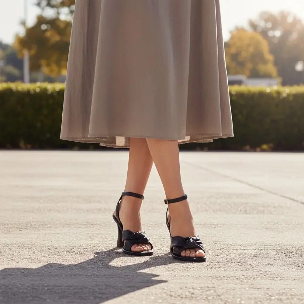 Coach Quincey Black Leather Heeled Sandals Womens 7 B Top Knot Comfort Jacquard - Picture 2 of 15